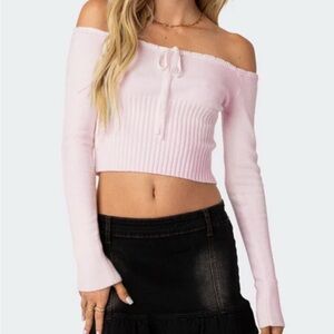 Edikted Dawna Pink Tie Front Knit Top